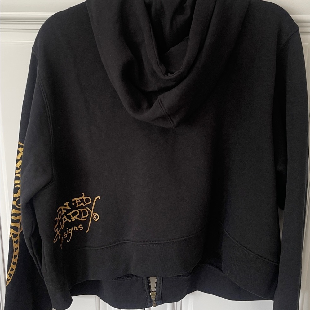Ed Hardy tiger Women's zip Up cropped Hoodie sweatshirt black size 2X - Picture 6 of 15